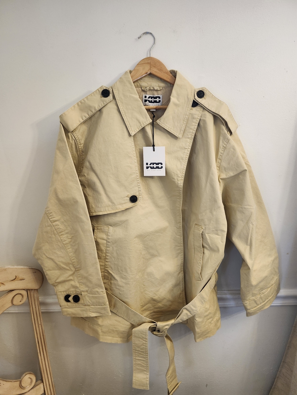 Womens Beige Trench Coat with Waist Tie By KBB
